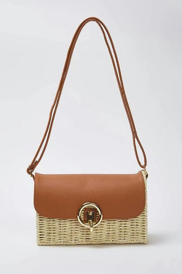 WOVCOR Straw Contrast Women's Small Shoulder Bag
