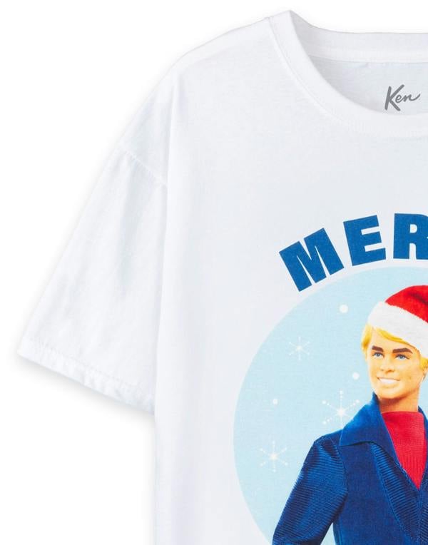 Barbie Mens White Ken Merry Kenmas Short Sleeved T-Shirt