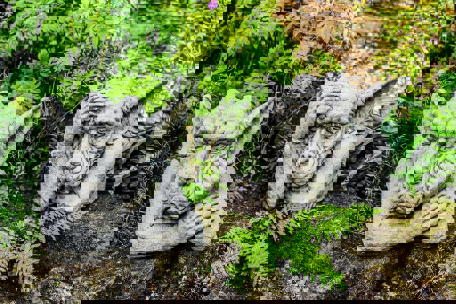 Pair of Large Hand on Head Sleepy Gargoyle Garden Statues