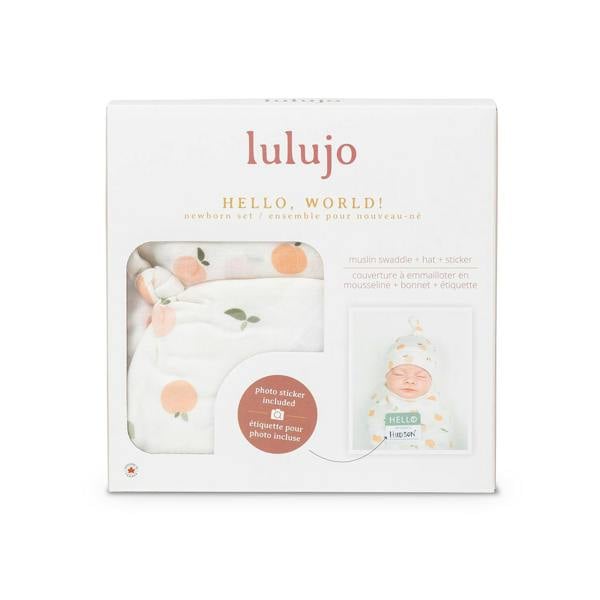 Lulujo - Hello World Bamboo Hat and Swaddle Gift Set - Peaches