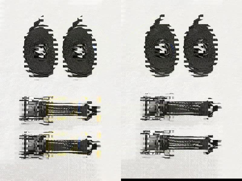 x2 Black 25MM 2M 1.5 Ton Ratchet Straps - 1500KG Metre Tie Down Lashing Claw J Hook