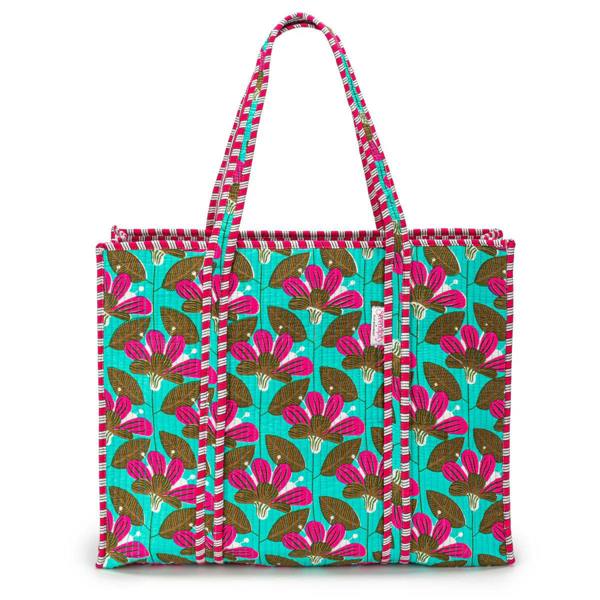 Elie Beaumont Serendipity Cotton Quilted Tote - Turquoise Blossom