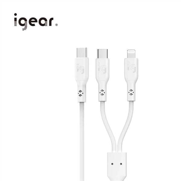 iGear 2 in 1 USB C to USB C and Lightning Cable 100W 1.2M - White