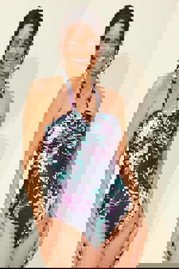 Beachcomber Twist Front Swimsuit Purple Floral Print