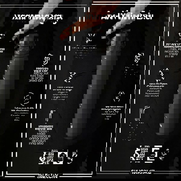 A dark-grey water bottle is being held; it has a handle and straw. The bottle features a wide mouth and hygiene cover. Awards and design details are shown on the accompanying advertisement.