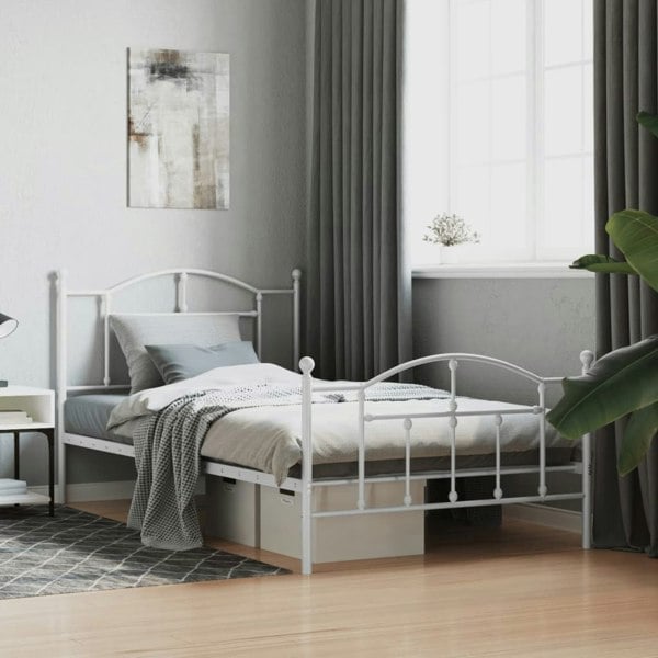 Berkfield Metal Bed Frame with Headboard and Footboard White 100x200 cm