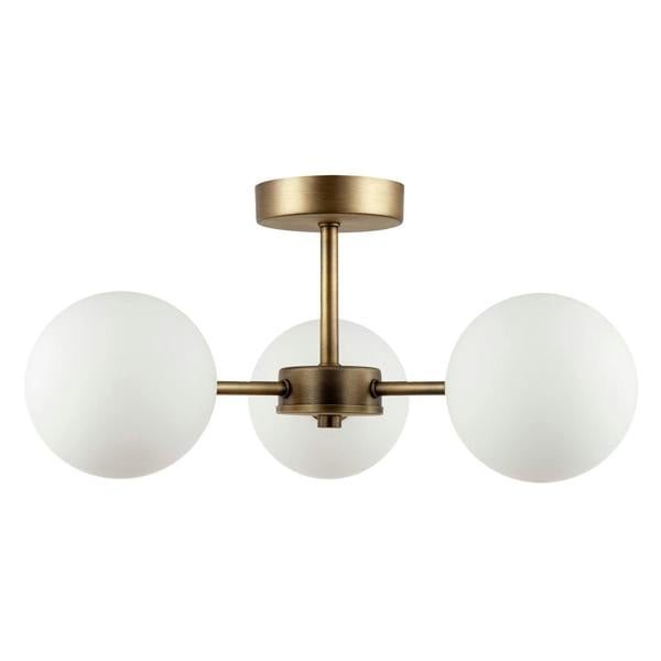 Contemporary Antique Brass Ceiling Lamp with Opal Globe Glass Shades Image 3