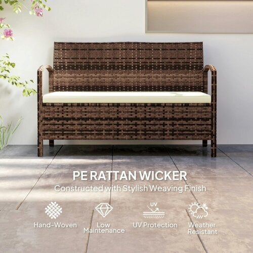 Wyld Haus Rarette Rattan Brown Garden Storage Bench With Cushion 125L Capacity