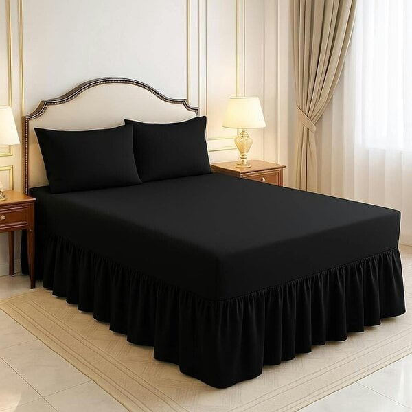 Night Zone 200 Thread Count Egyptian Cotton Pleated Valance Sheet – Hotel Quality Bed Valance - Black