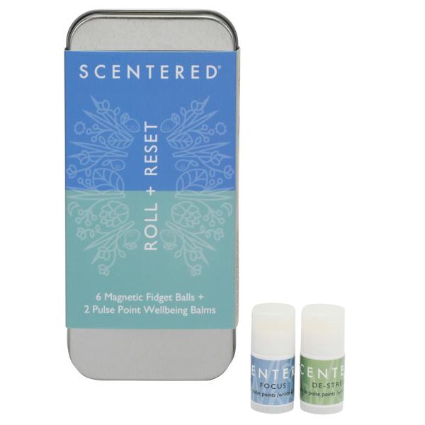 Focus and de-stress balm set displayed in a calming workspace for mindfulness and daily stress relief.