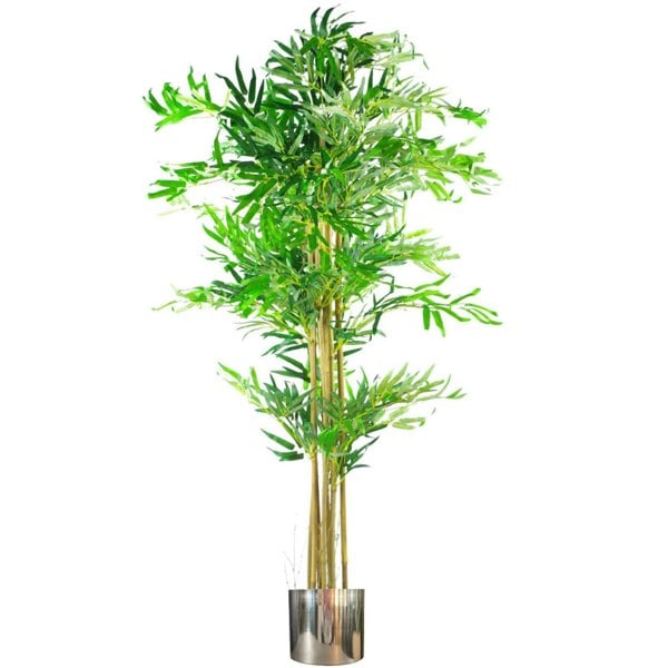 Leaf 150cm (5ft) Natural Look Artificial Bamboo Plants Trees - XL with Silver Metal Planter