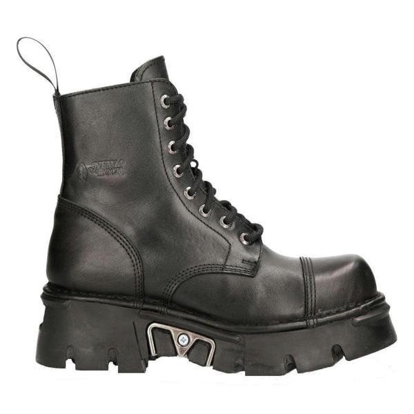 New Rock Black Leather Military Biker Boots- M-NEWMILI083-S19