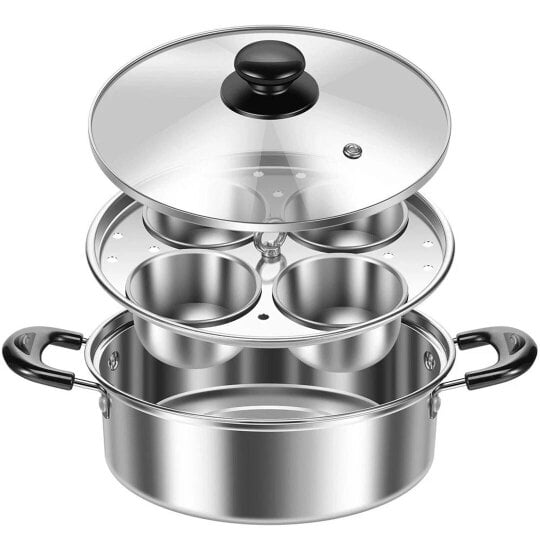 Havendro Egg Poacher Poached Egg Maker Pot Egg Poaching Pan 4 Bowls Stainless Steel Tool