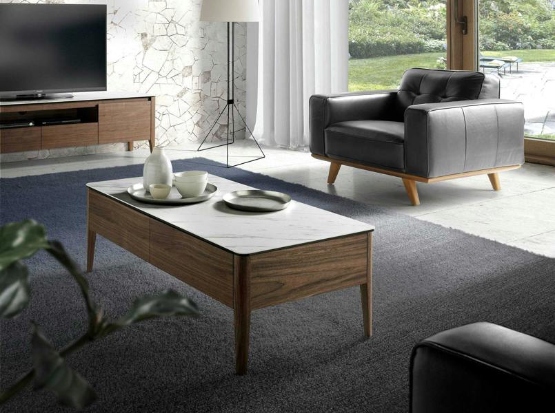 Angel Cerdá Porcelain Marble and Walnut Rectangular Coffee Table 2049