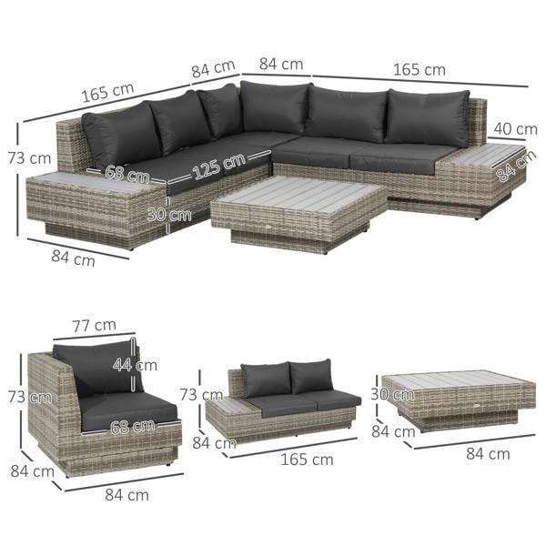 Wyld Haus Vaneno Rattan Light Grey 5 Seater Outdoor Corner Sofa And Coffee Table Set With Cushions