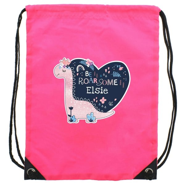 Personalised Memento Company Personalised Dinosaur Pink Kit Bag