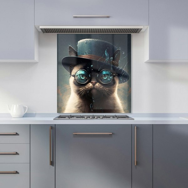 Warren Reed - Designer Siamese Cat With Glasses Splashart Kitchen Splashback