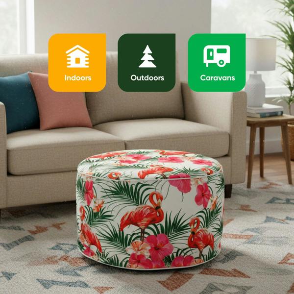 Gardenwize Outdoor Pouf Ottoman - Flamingo Inflatable Footstool