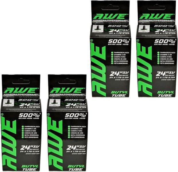Awe 4 x Butyl Rubber 24" x 1.75-2.125 Inner Tube 500%* Extra Ride Time Schrader Valve