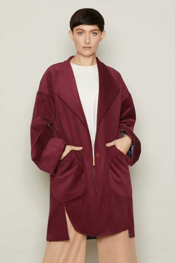 Bo Carter Hilmar Corduroy Oversized Jacket - Burgundy