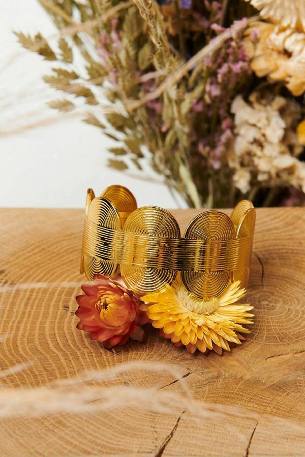 Gold | Abstract Textured Wide Metallic Bracelet