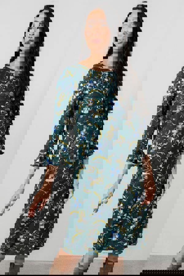 Lotty Fluted Sleeve Shift Dress Green | Lily and Me Clothing