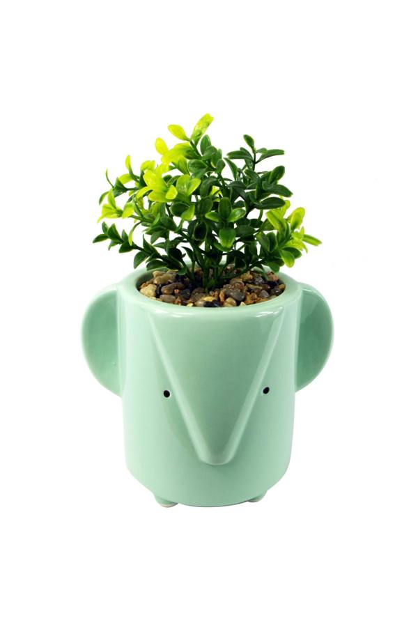 Dyzi Ceramic Elephant Planter With Artificial Foliage Plant