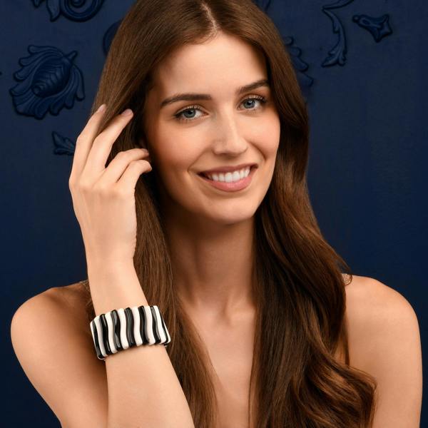 Zavana Wide Black & White Chunky Bangle Bracelet for Women