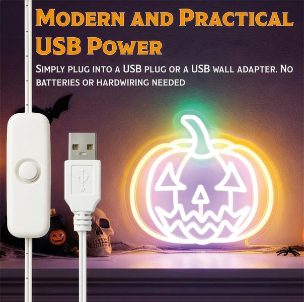 Fxlab Halloween Pumpkin Silhouette Neon Light Indoor USB Decoration 26.1x24.8cm