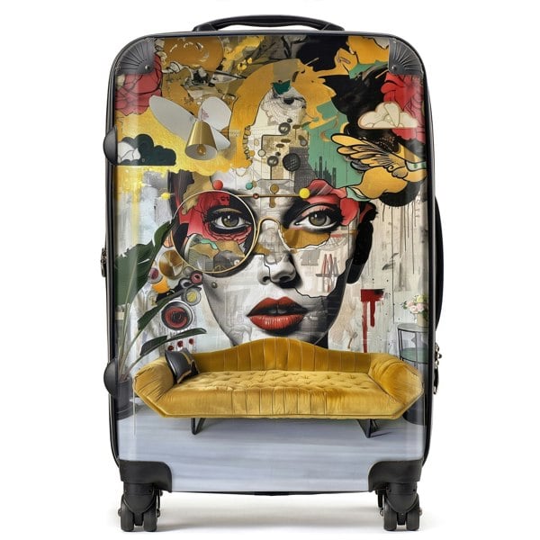 Warren Reed Abstract Face Behind Sofa Suitcase