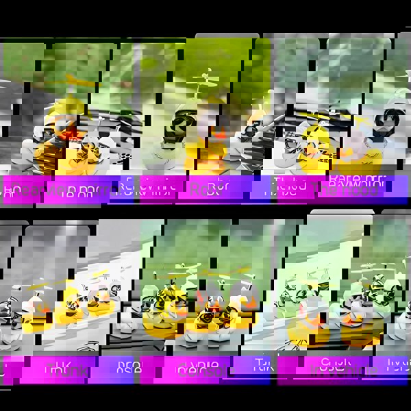 anycoplus Anypack Car Ornaments Black Duck with Bee Propeller Helmet Gold Chain