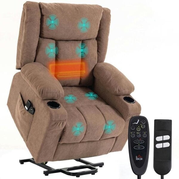Dual Motor Recliner Chair, 55° Electric Lift Chair for Elderly, Recliner Armchair with Massage and Heat, Brown