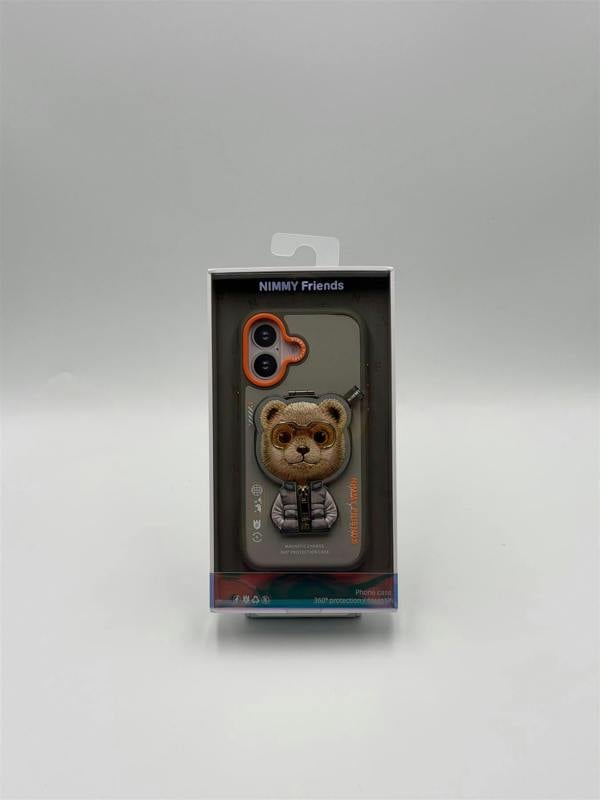 Nimmy Friends Nimmy Cool & Cute 2.0 Bear Case with MagSafe Stand for iPhone 17 6.3" Grey Orange - N-YJKM-CXZJZH-IP17-011-A
