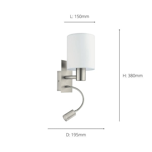 EGLO Pasteri White Fabric LED Wall Lamp With Reading Light