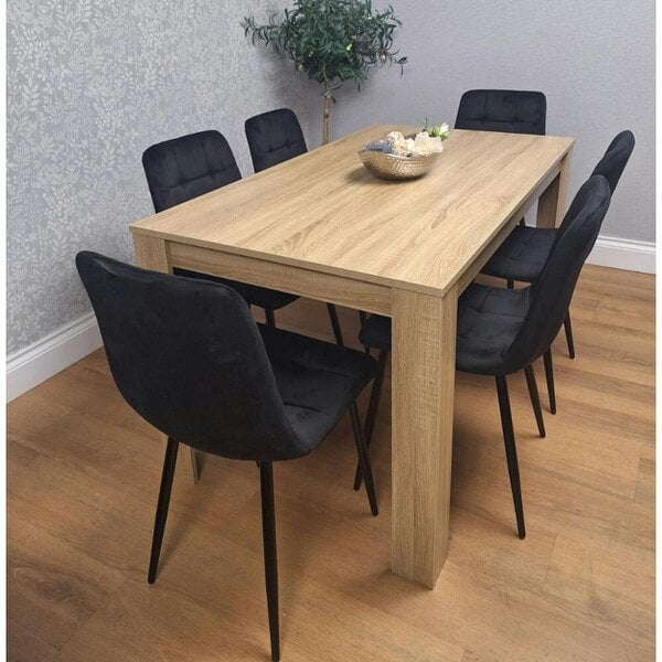Kosy Koala Oak Effect Dining Table Set With 6 Black Velvet Chairs Dining Room Furniture