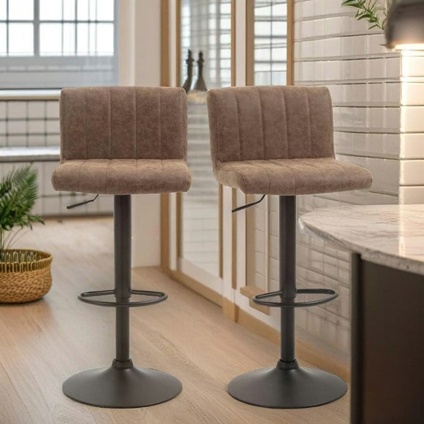 Rafaelo Mobilia Set Of 2 Adjustable Height Swivel Bar Stools Matte Suede Brown