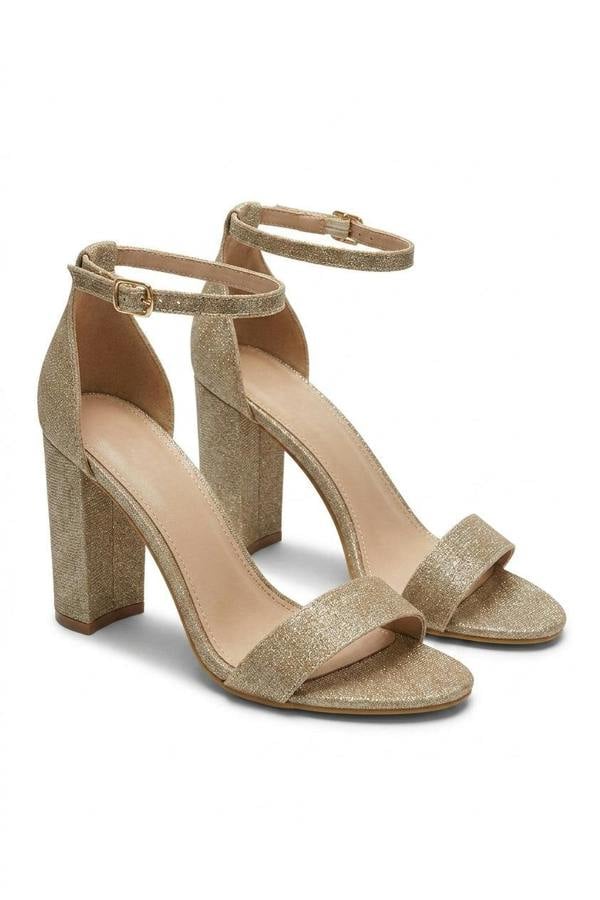Emryn Detail Glitter Ankle Strap Block High Heels - Gold_wb