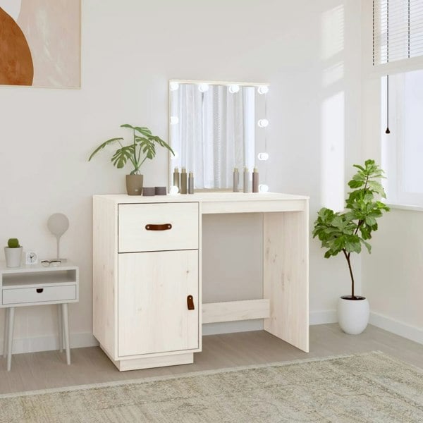 Berkfield Dressing Table with LED White 95x50x133.5 cm Solid Wood Pine