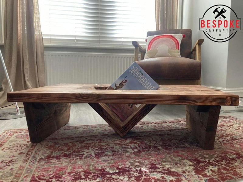 The Bespoke Carpentry Co Rustic Wooden Coffee Table with Magazine Holder