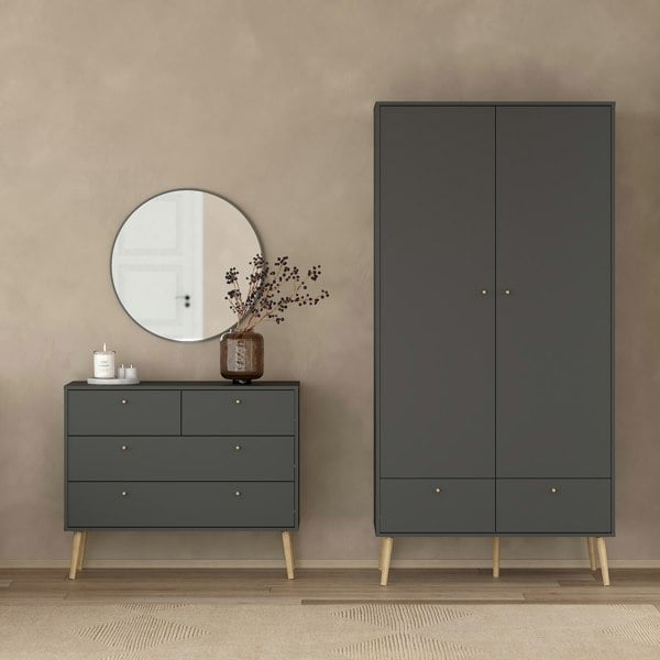 Furniture To Go Cumbria Wardrobe with 2 Doors + 2 Drawers Dark Grey