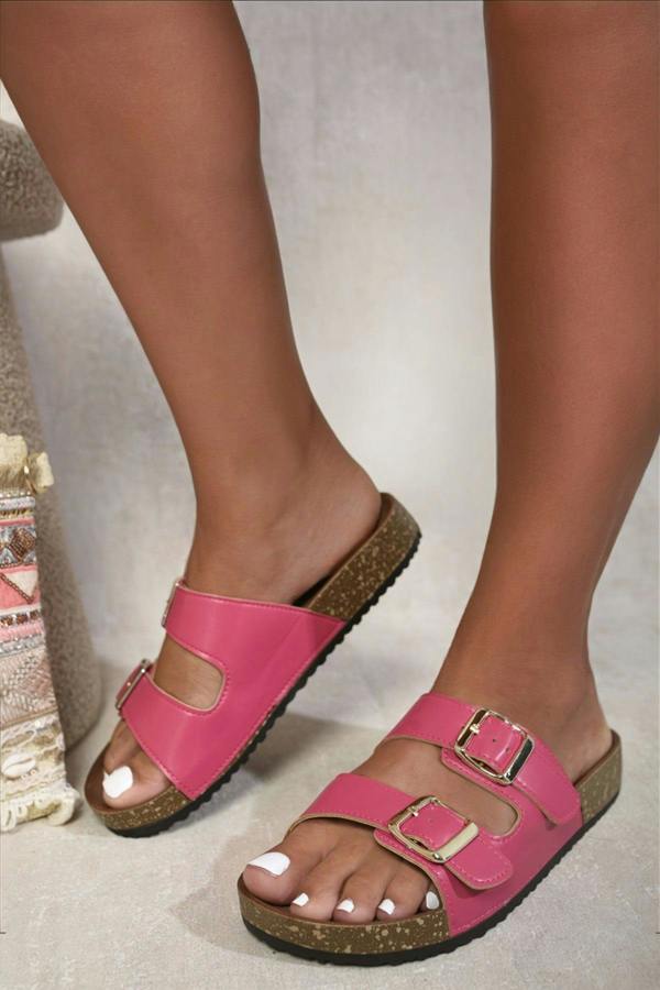 Miriam Double Buckle Strap Sandals - Fuschia
