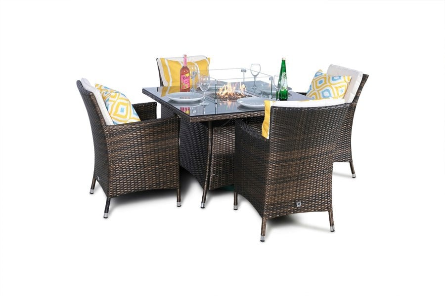 Giardino Savannah Fire Pit 4 Seater Square Rattan Dining Set