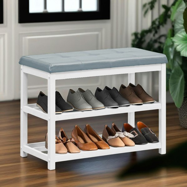 Rafaelo Mobilia Wooden 2 Tier Shoe Rack Bench Grey