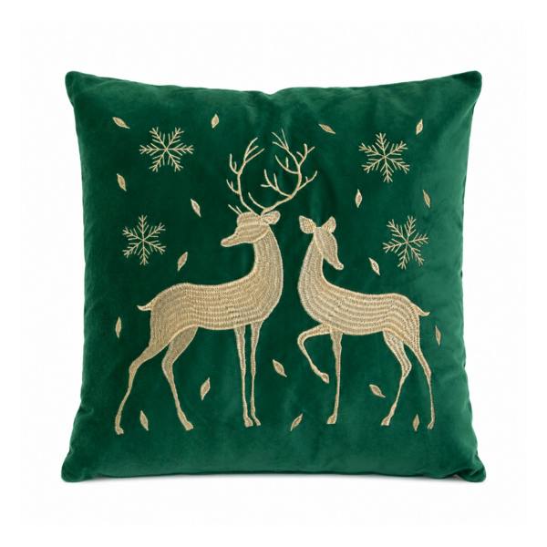 Samuel Alexander 44cm Emerald Green & Gold Reindeer Decorative Christmas Cushion