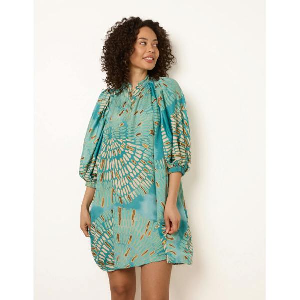 Blue Vanilla Diamante Tunic Dress With Puff Sleeve