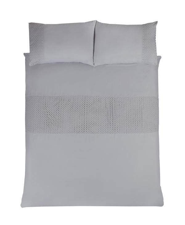 Smart Living Luxury Super Soft Stylish Lace Panel Duvet Cover with Pillowcases - Silver/Grey