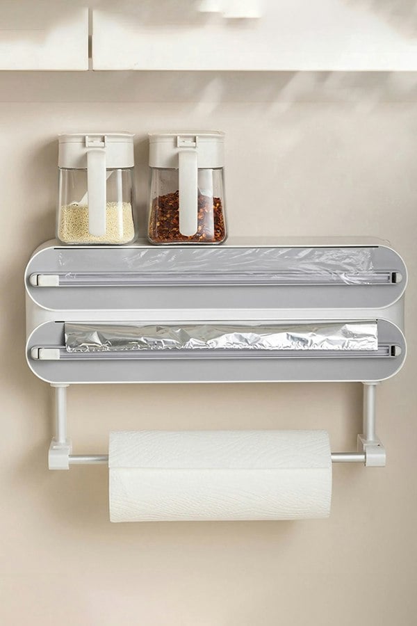 Living and Home 3-Layer Magnetic Wall Mounted Wrap Dispenser with Cutter & Paper Roll Holder