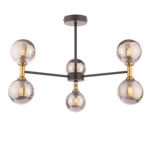 Pagazzi Lighting Loxley 6 Light Black & Gold Semi Flush Ceiling Light