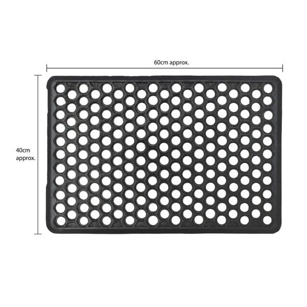 JVL Honeycomb Outdoor Rubber Ring Entrance Floor Door Mat 40x60cm, Black