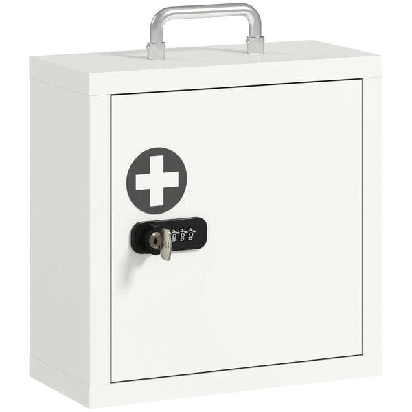 Wall Mount Medicine Cabinet with Combination and Key Lock, 2 Tier Stainless Steel First Aid Cabinet, White